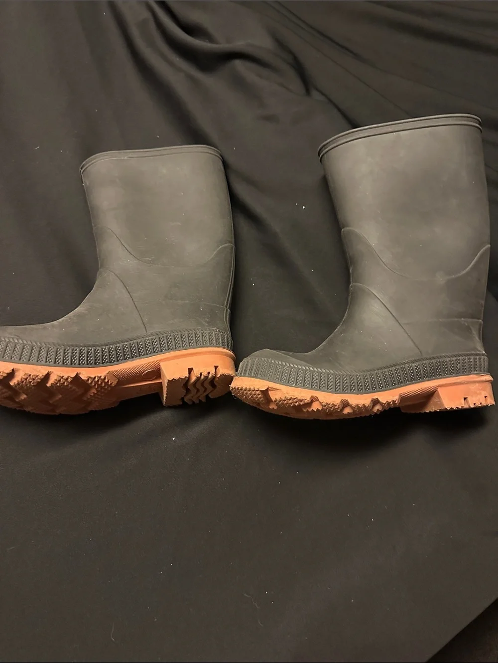 Black Tall Men's Rubber Boots with Brown Outsole